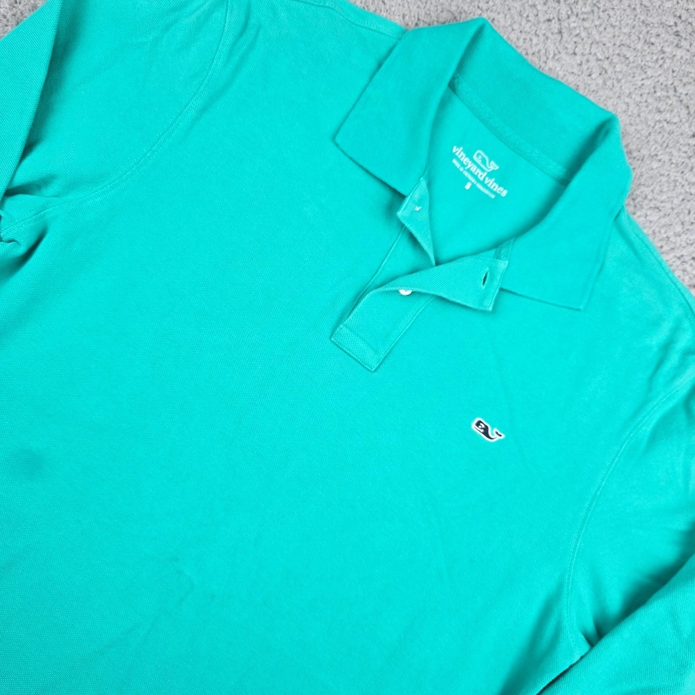 Vineyard Vines Mens Long Sleeve Pique Polo Shirt Teal‎ Green Small
